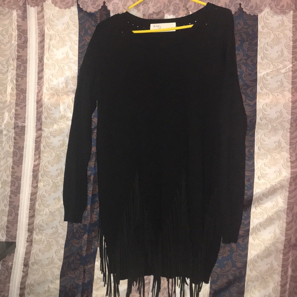 Black fringe sweater dress